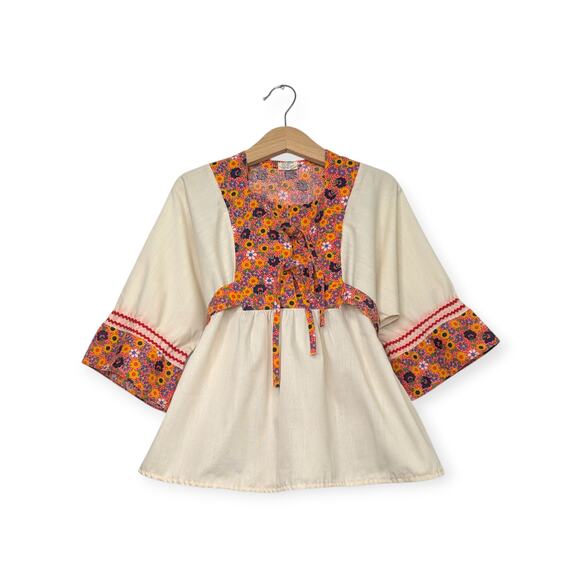 60s 70s Boho Tie-back Peasant Tunic ~ Girls Size 8 ~ Groovy print - Picture 4 of 7